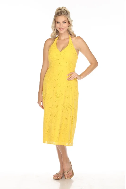 Johnny Was Jade Yellow Eden Halter Midi Dress L37524 Boho Chic