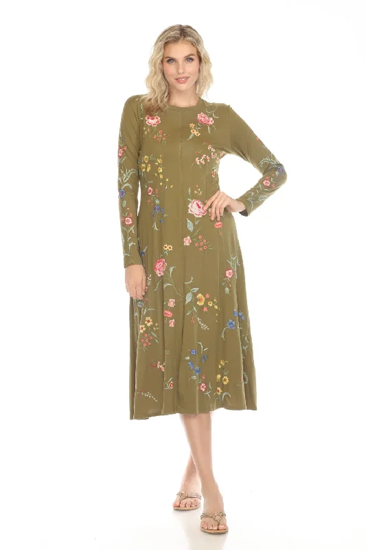 Johnny Was JWLA Green Sophie Raw Seam Crew Neck Midi Dress J34924-E