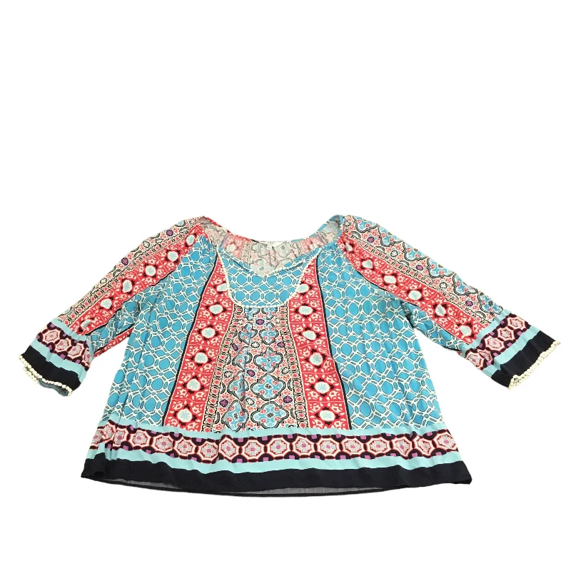 Top Long Sleeve By Crown And Ivy In Blue & Red, Size: 2x